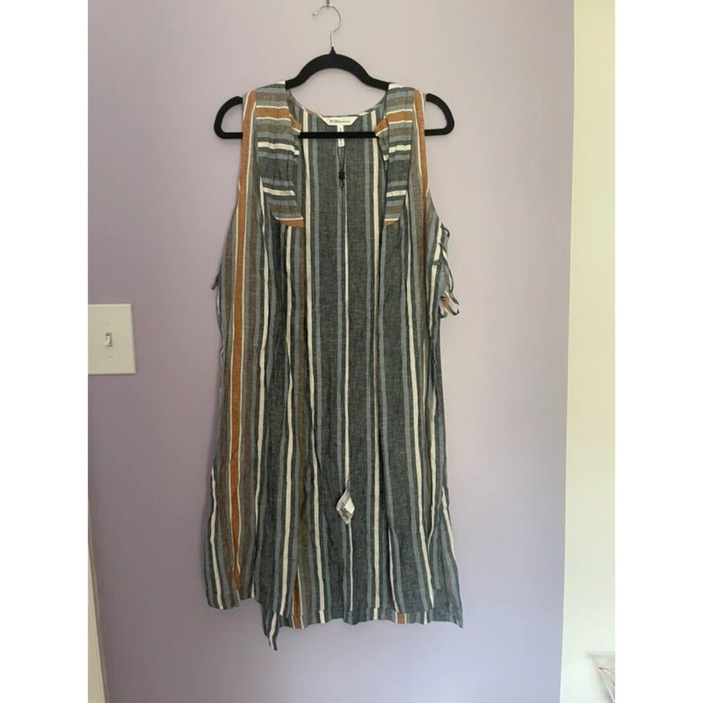 BCBGeneration Striped Linen-Blend Duster Size Small Tie Sides Boho Festival